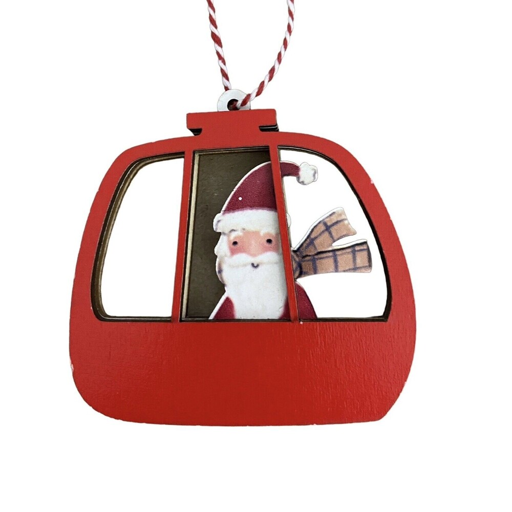 Kurt Adler Ornament Santa Claus in a Cable Car Wooden Christmas Red 3 Inch